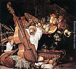 Cornelis De Heem Canvas Paintings - Vanitas Still-Life with Musical Instruments